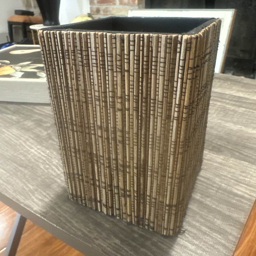 Boho Bamboo Rattan Utensil Holder Box Vase Decor Decorative Tiki Kitchen Bathroo